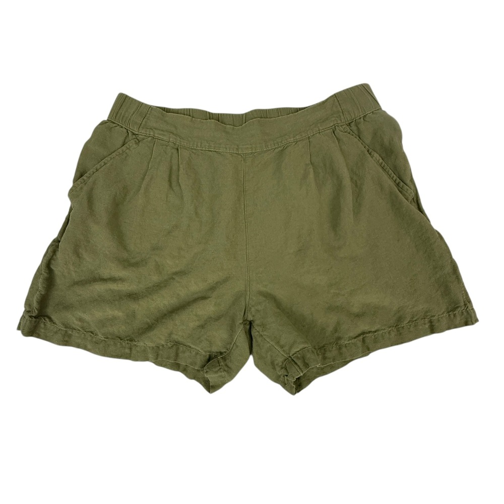 A New Day Shorts Womens Medium Green Linen Blend Elastic Waist Pleated Pockets